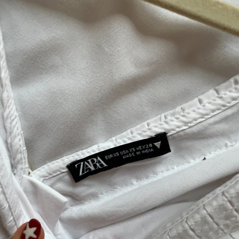ZARA WHITE RUFFLE BLOUSE XS - Picture 6 of 6